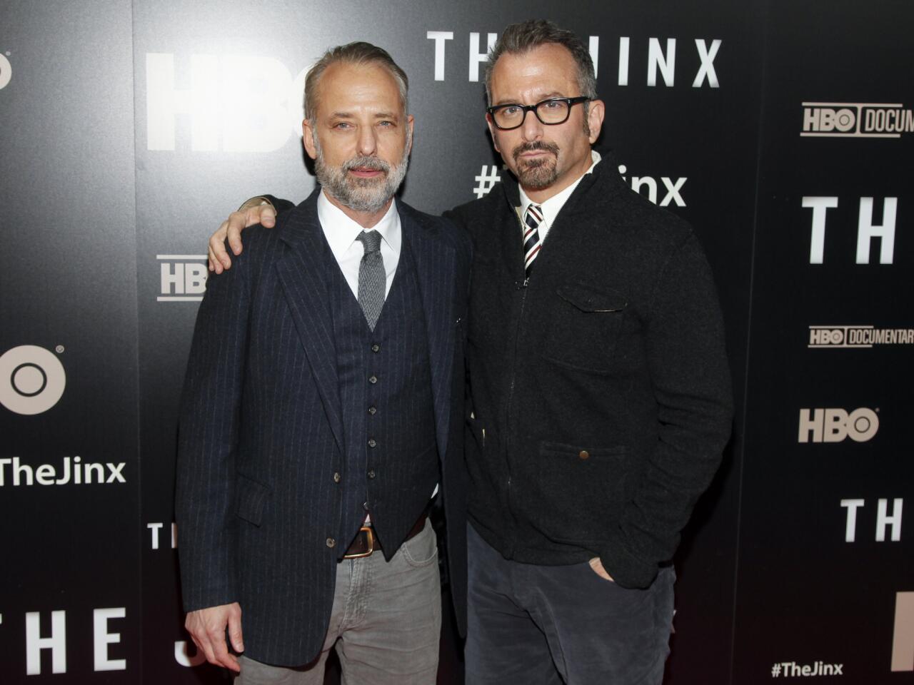 Marc Smerling, left, and Andrew Jarecki, attend the HBO Documentary Series premiere of "THE JINX: The Life and Deaths of Robert Durst" at the Time Warner Building on Wednesday, Jan. 28, 2015, in New York.