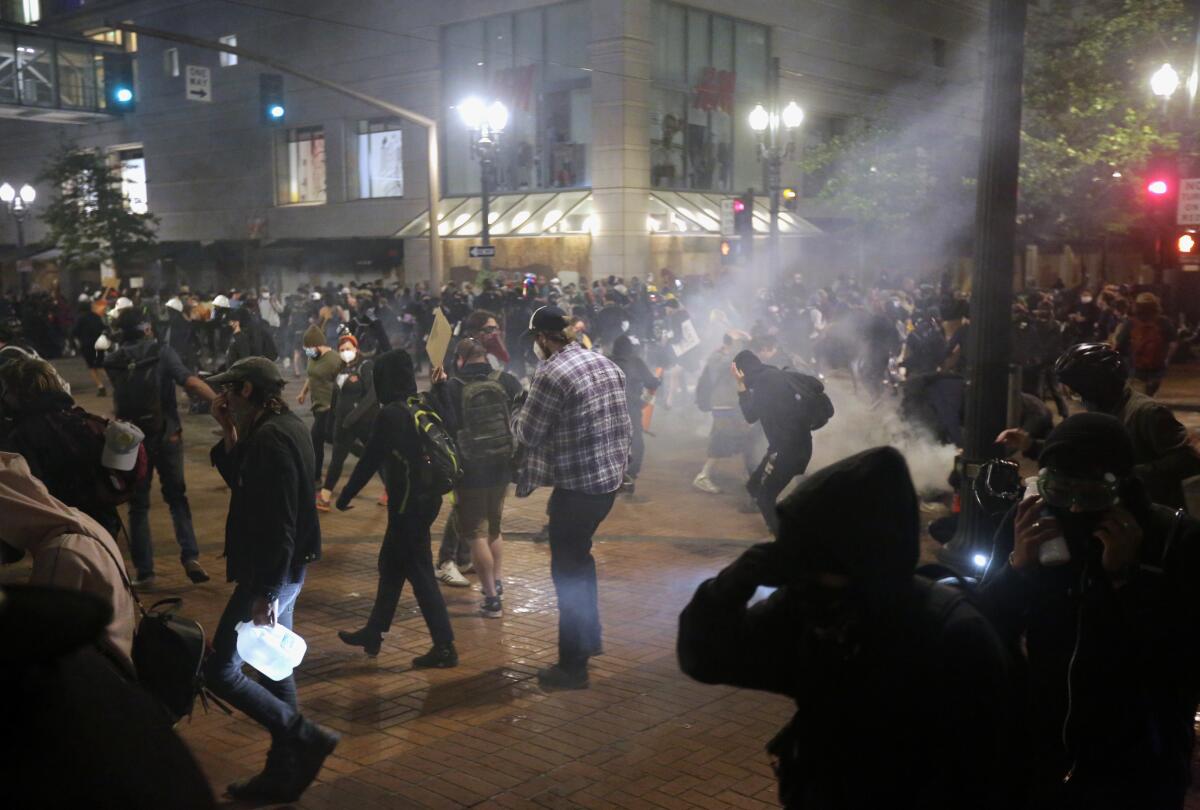 Protesters in downtown Portland