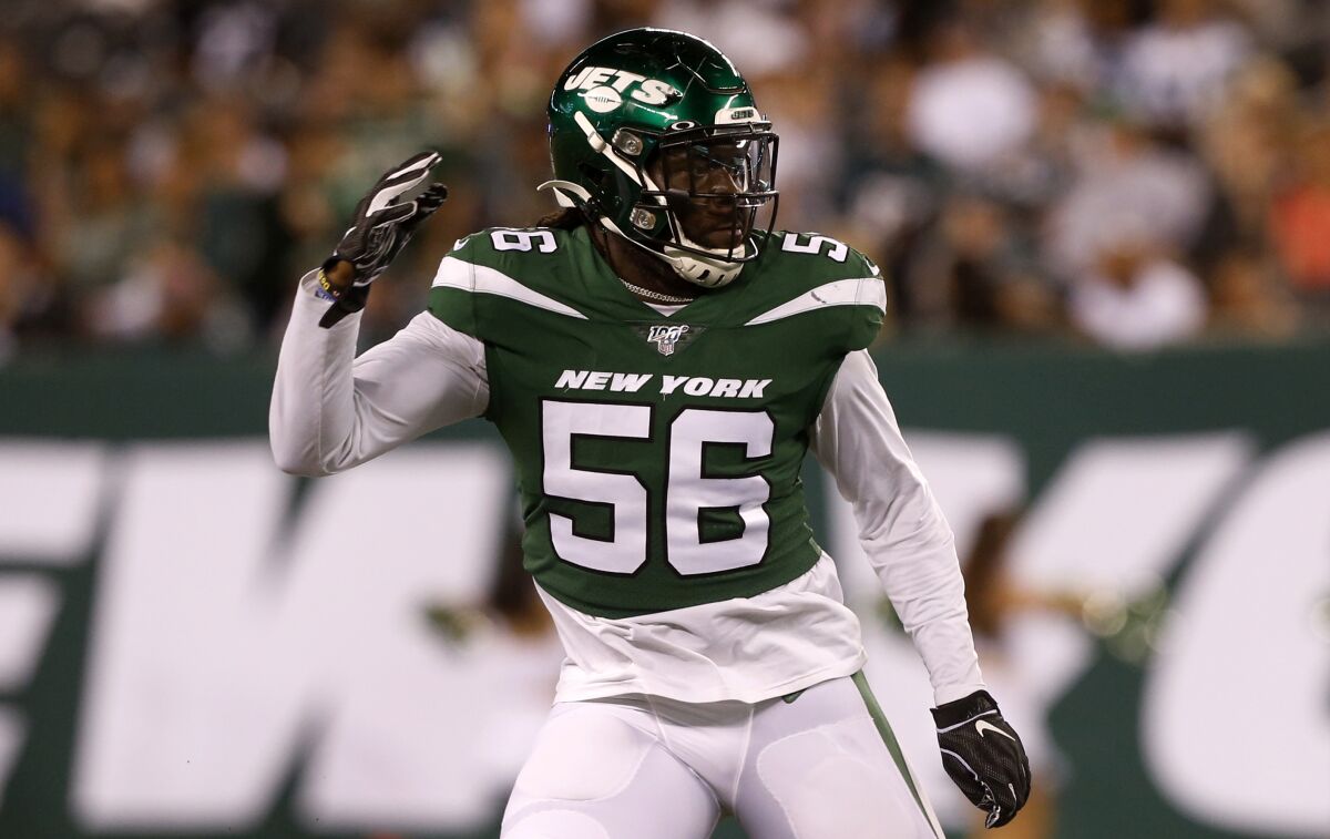 Former New York Jets linebacker Jachai Polite was signed to the Rams' practice squad on Thursday.