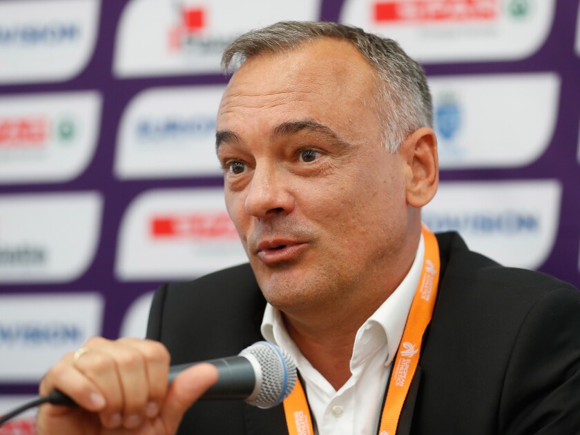 Zsolt Borkai, pictured at a news conference in 2018, has been mayor of the Hungarian city of Gyor since 2006.