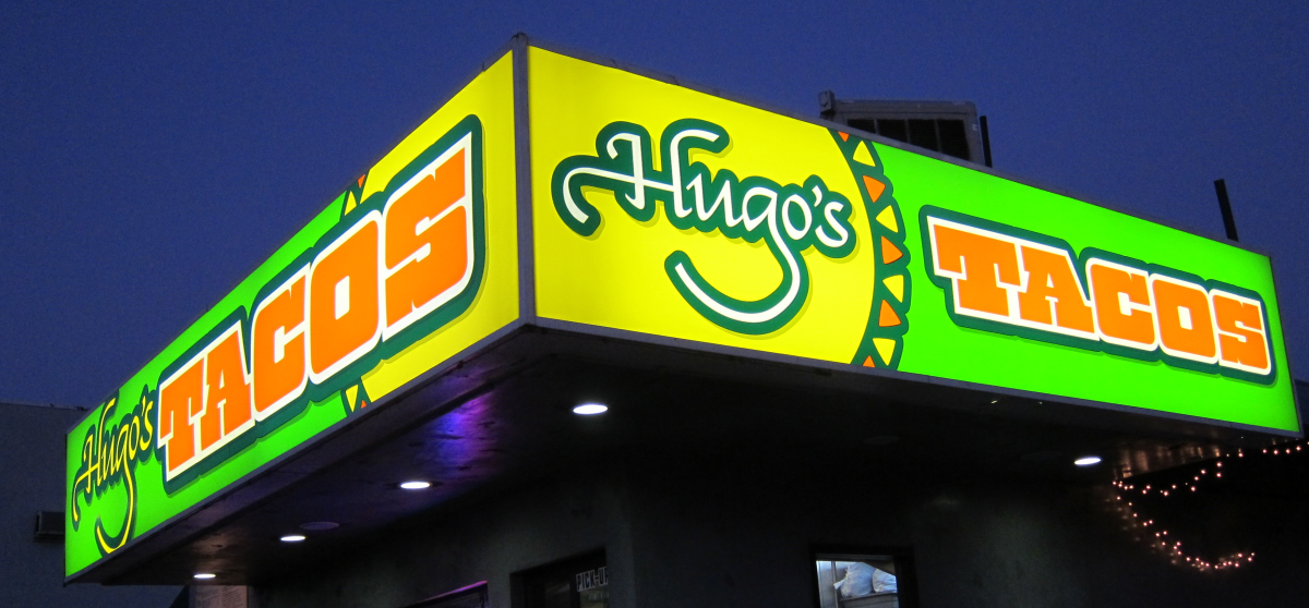 Hugo's Tacos sign