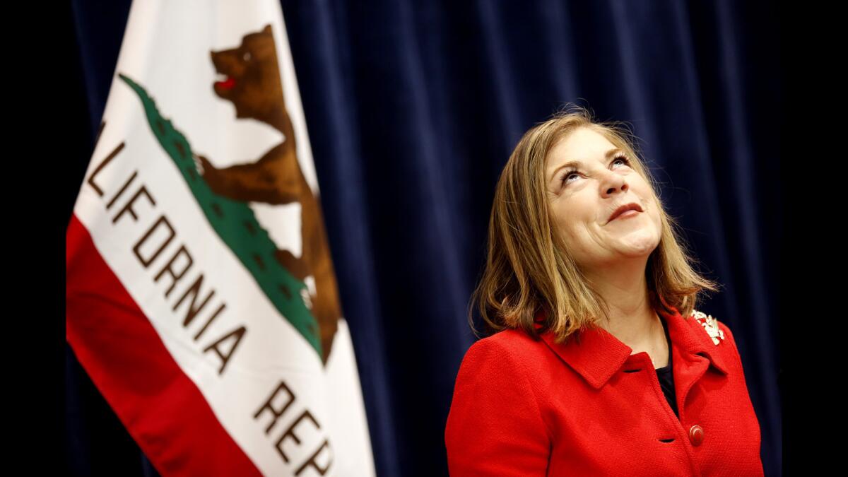 U.S. Rep. Loretta Sanchez (D-Santa Ana) speaks during a news conference at the California Democratic convention in Anaheim on Sunday.