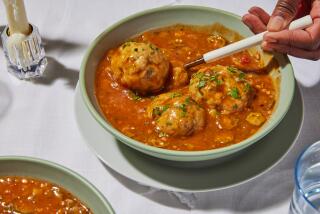 LOS ANGELES, CA - APRIL 1: Matzoh balls and okra gumbo, featured in KosherSoul by chef Michael Twitty in the Los Angeles Times Test Kitchen on Monday, April 1, 2024.