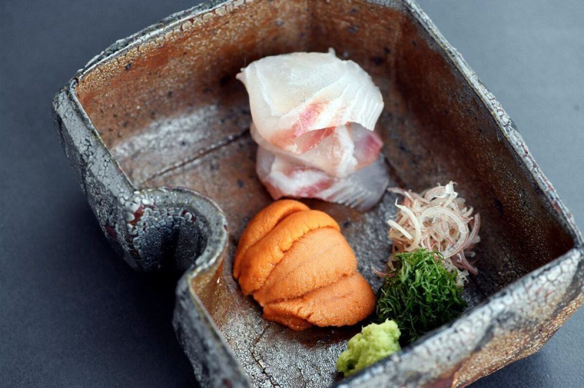Wild Japanese sea bream and Hokkaido uni sashimi at Hayato