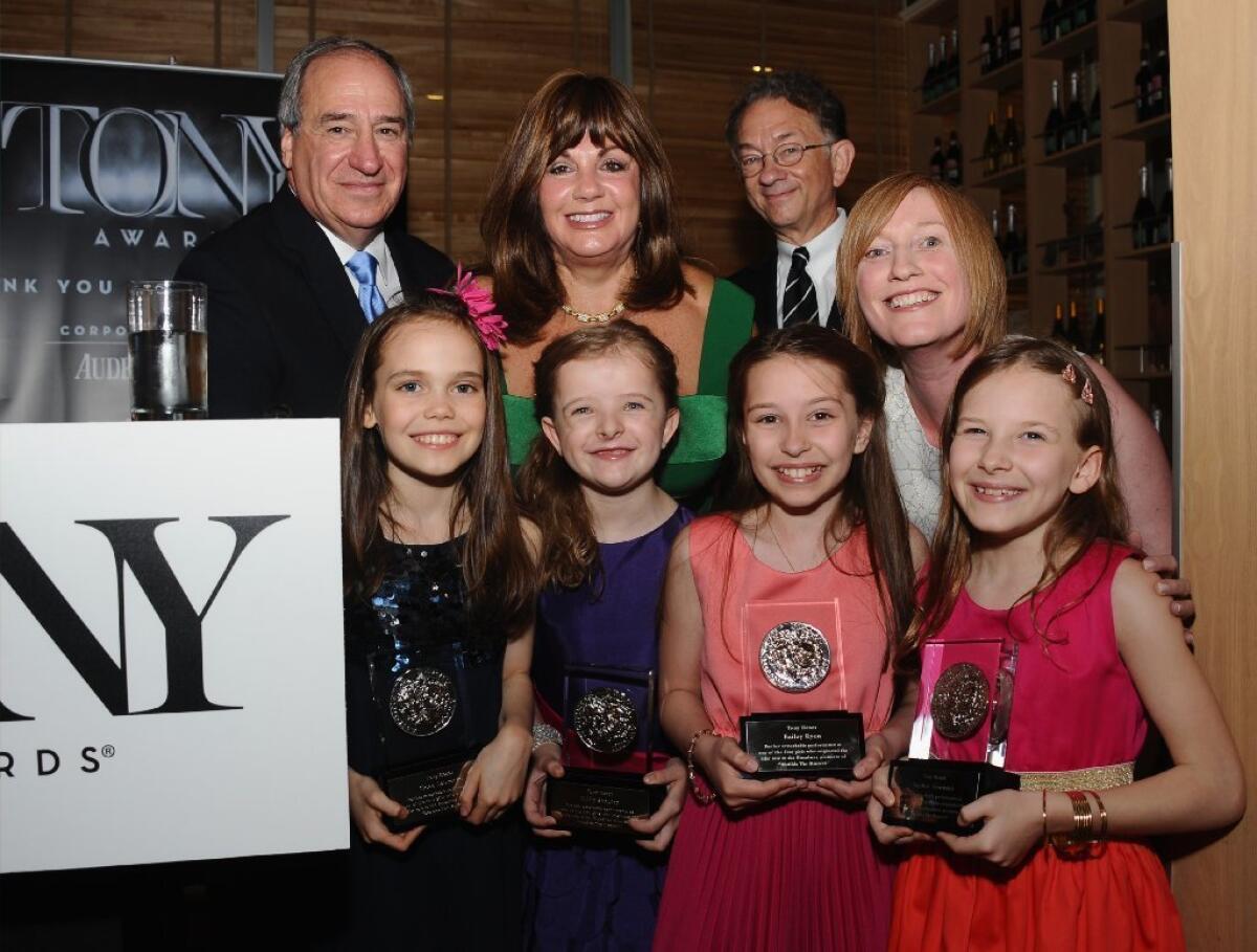 The cast of "Matilda, the Musical" attended a pre-Tony award party Saturday, where the four actresses who alternate in the lead role received special awards.