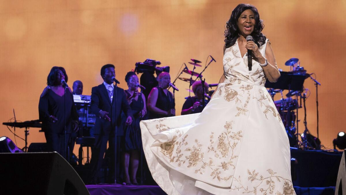 Aretha Franklin performs at the world premiere of "Clive Davis: The Soundtrack of Our Lives" in 2017.