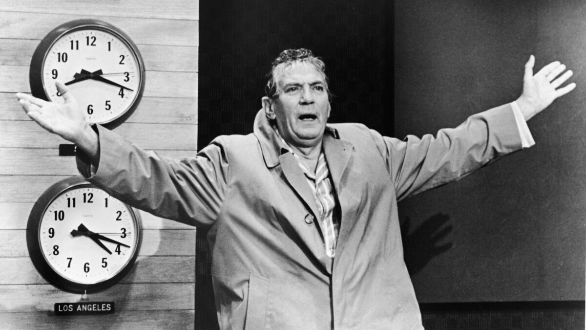 Peter Finch in a still from the film, 'Network', directed by Sydney Lumet and written by Paddy Chayefsky.