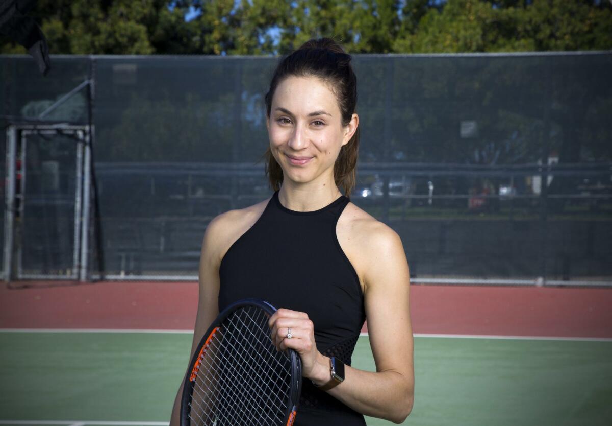 SAN DIEGO, CA-January 26, 2016: | Troian Bellisario co-stars as Mallory, in the World Premiere of The Last Match at the Old Globe Theatre opening February 13. It's the story of Tim Porter Played by Patrick J. Adams, an American superstar tennis player as he battles Russian phenom Sergei Sergeyev in the US Open tennis semifinals. | (Howard Lipin / San Diego Union-Tribune) San Diego Union-Tribune
