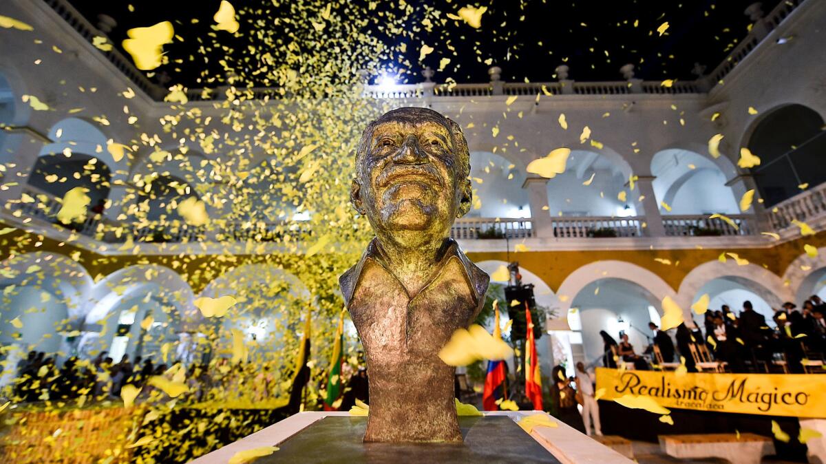 The bust of author Gabriel Garcia Marquez at his burial place in Cartagena, Colombia.