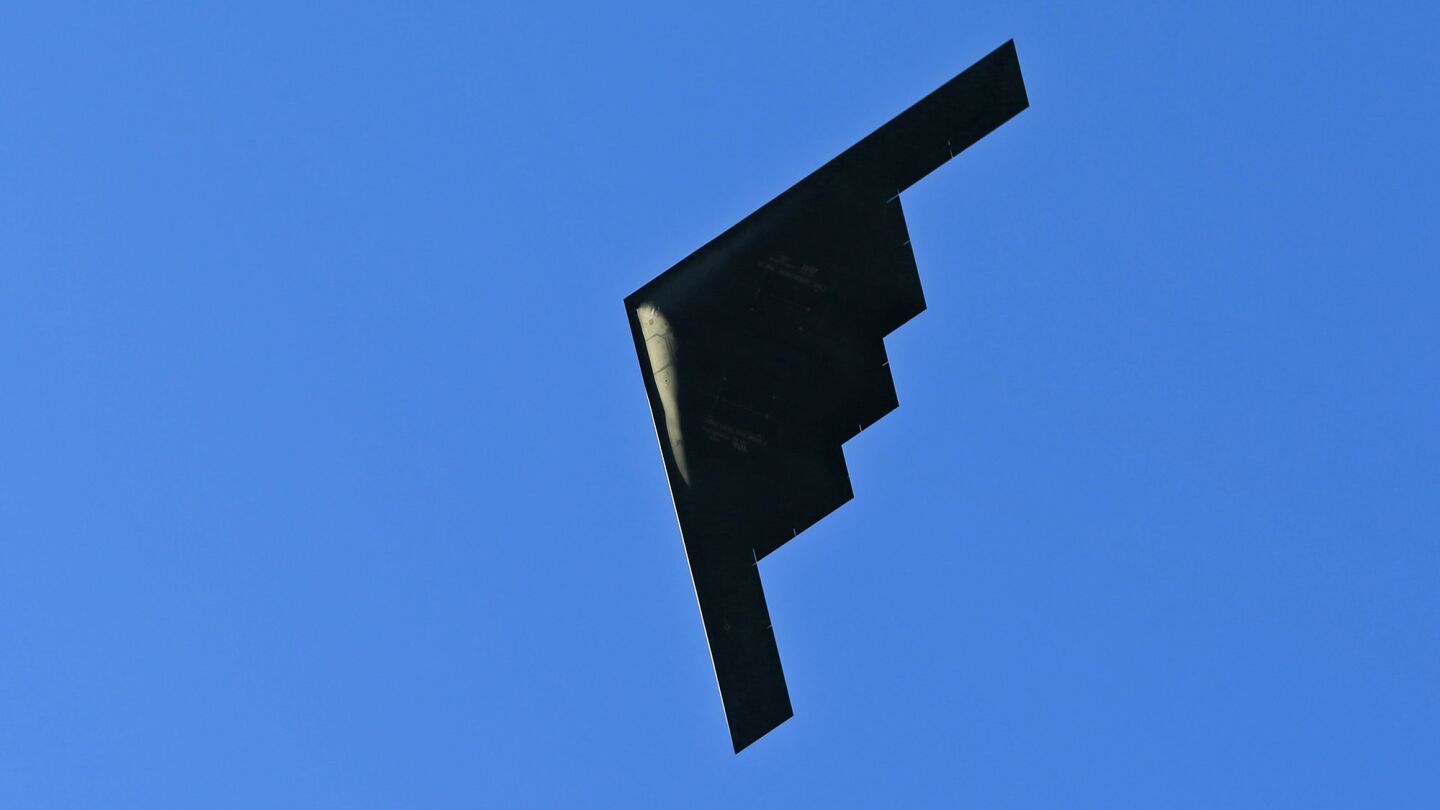 A flyover by the Air Force B-2 Spirit during the 2016 Rose Parade.