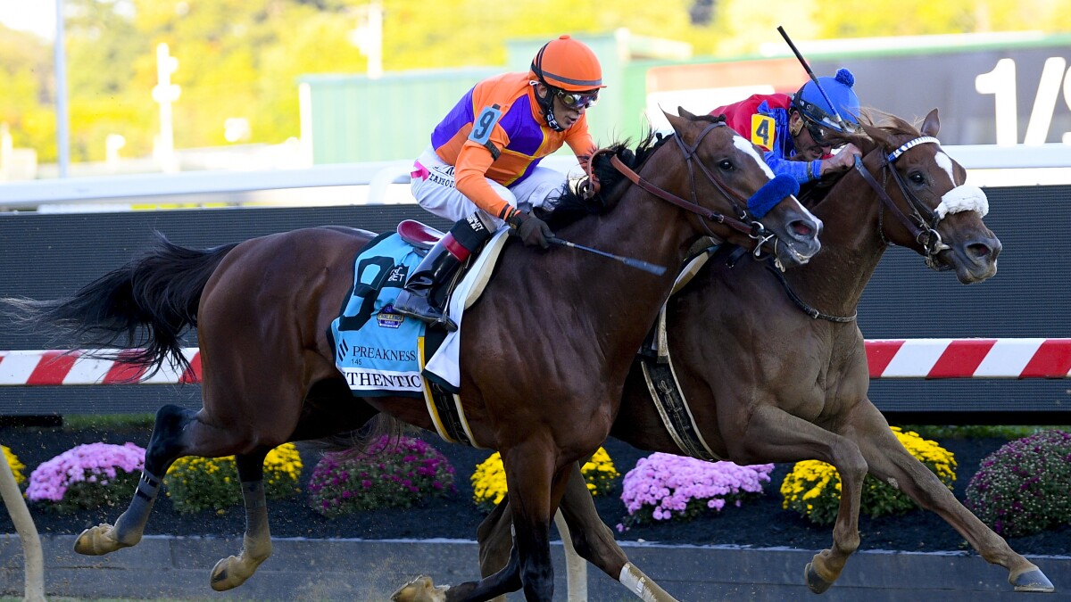 Filly Swiss Skydiver Upsets Authentic To Win Preakness Stakes Los Angeles Times