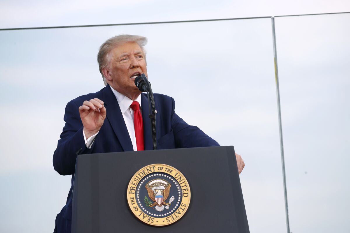President Donald Trump speaks during a "Salute to America" event on the South Lawn of the White House, Saturday, July 4, 2020, in Washington. (AP Photo/Patrick Semansky)