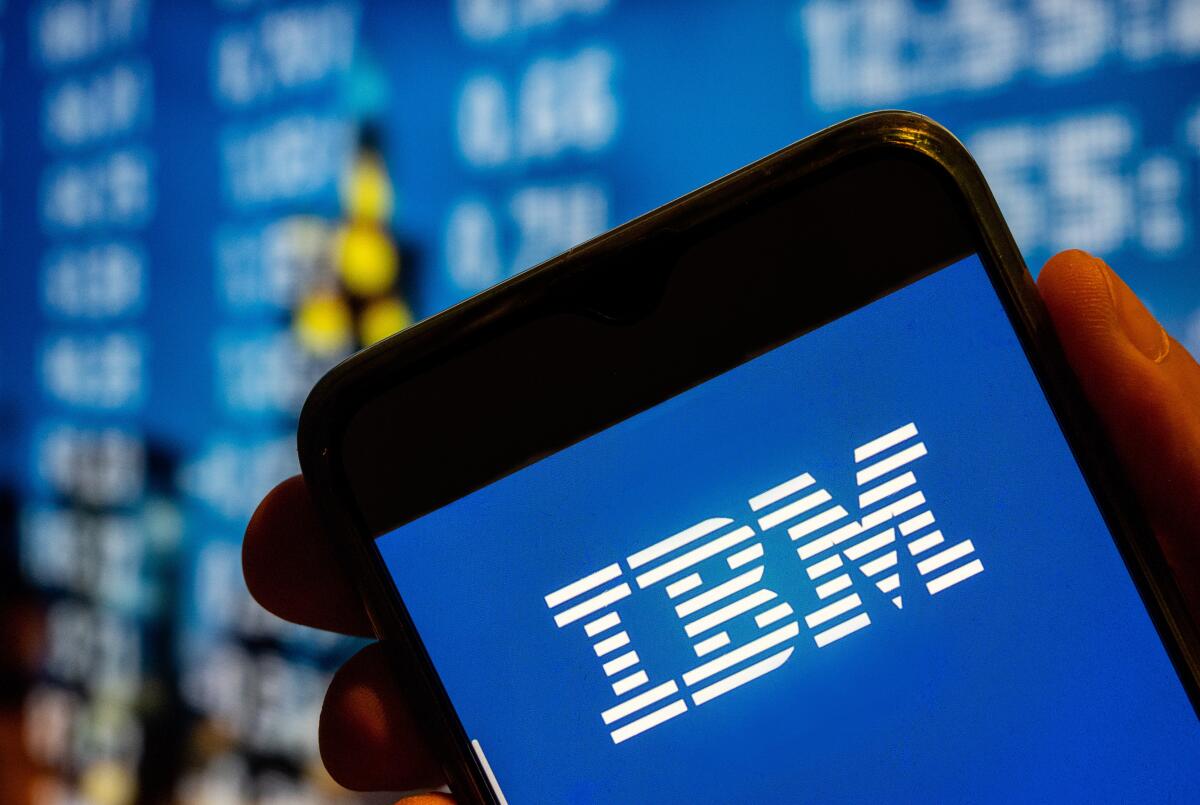 The IBM logo displayed on a smartphone screen.