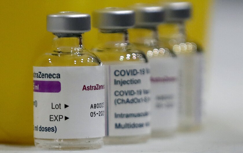 Vials of the AstraZeneca COVID-19 vaccine 