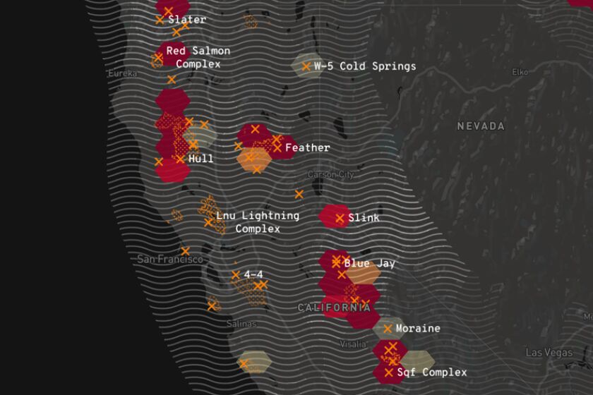 A map of the ongoing wildfires in California