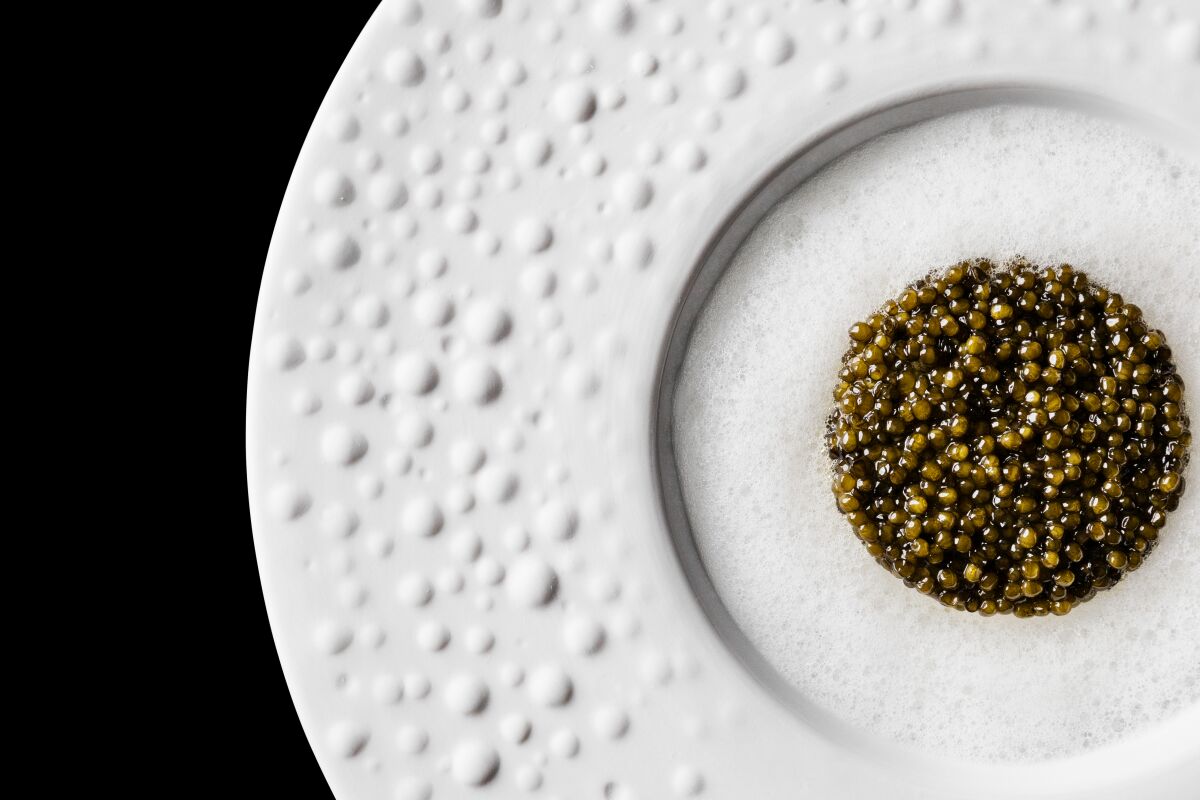 A caviar plate at Addison restaurant in Carmel Valley.