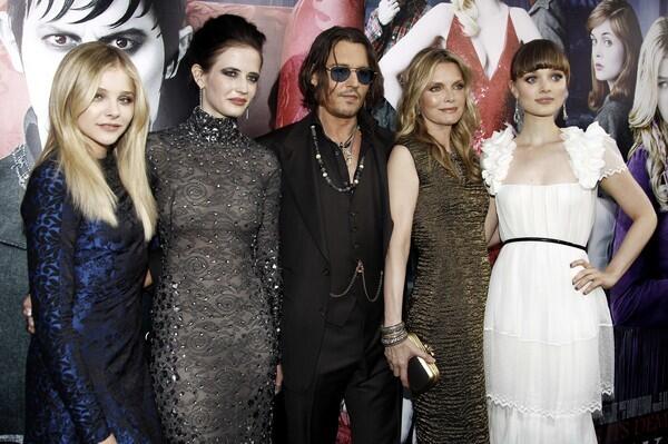 "Dark Shadows" stars Chloe Grace Moretz, left, Eva Green, Johnny Depp, Michelle Pfeiffer and Bella Heathcote gather at the premiere of the film based on the 1960s soap opera at Grauman's Chinese Theatre in Los Angeles. The Tim Burton-directed film opens in theaters Friday.