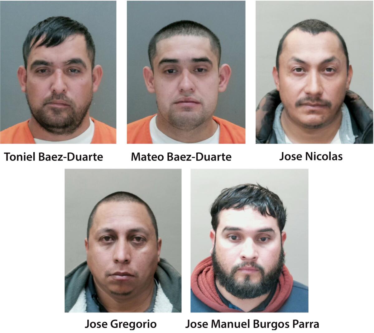 The San Bernardino County Sheriff's Dept. arrested five men in a multiple slaying in San Bernardino County.