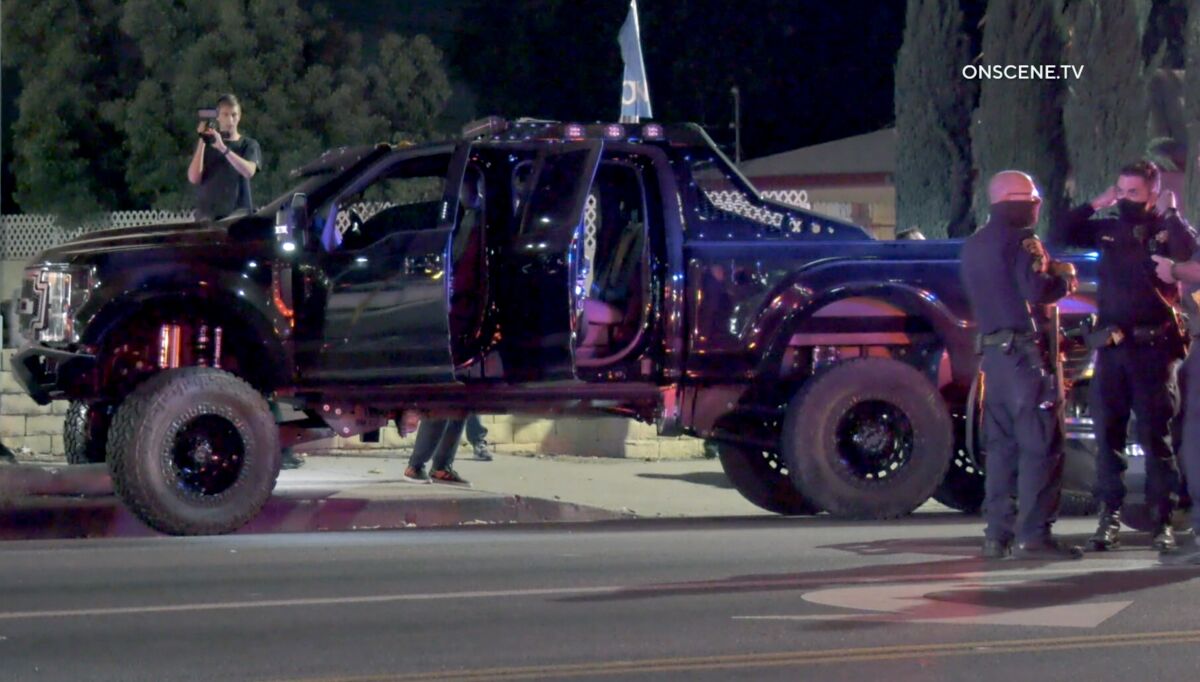 CHP officers chased a truck before the driver crashed into a light pole in Valley Glen.