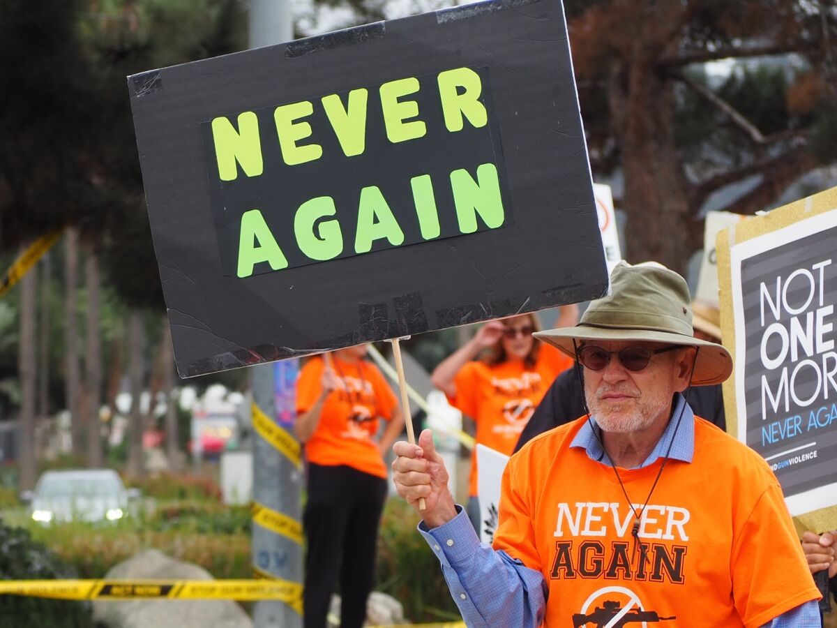 Supporters of NeverAgainCA gathered outside the Del Mar Fairgrounds Sept. 28.