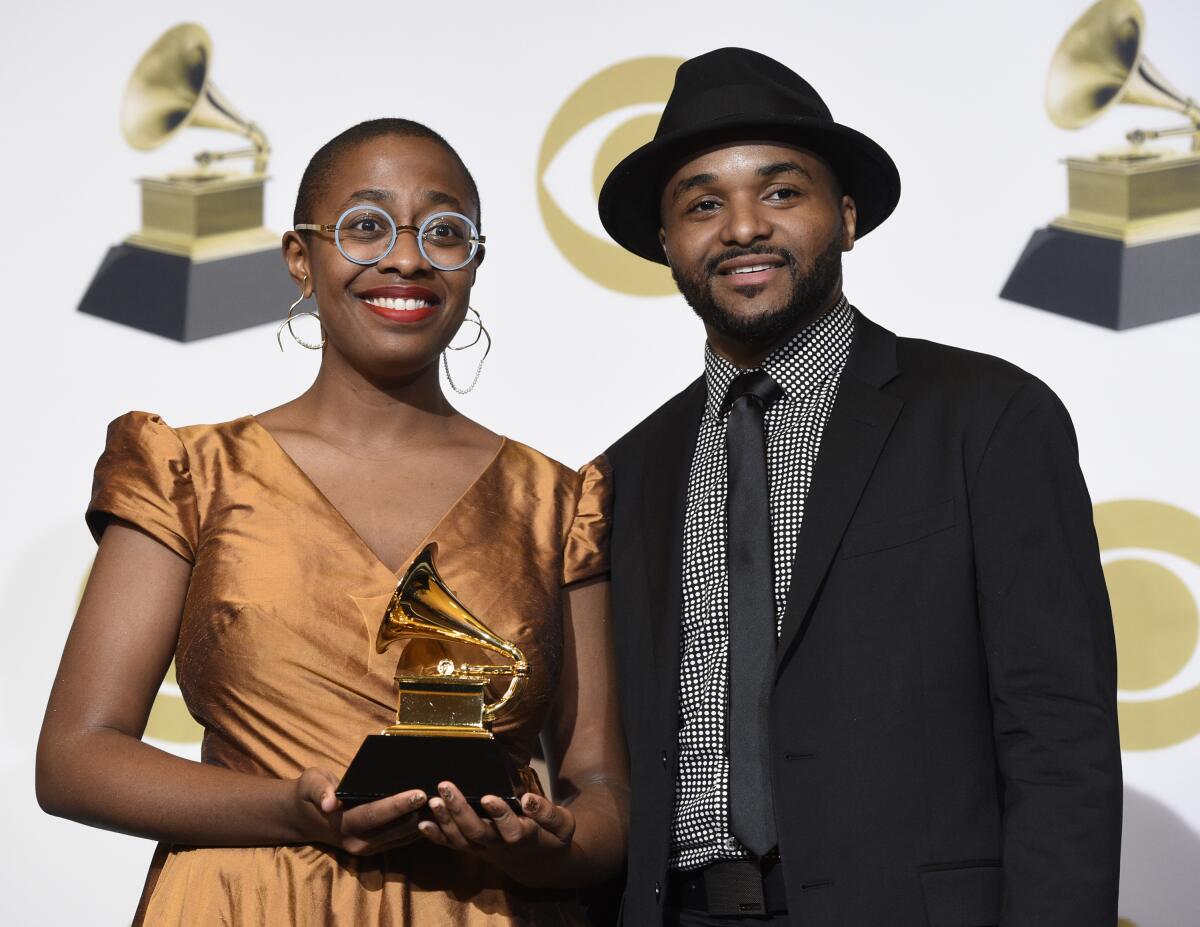 2019 Grammy-winners Cécile McLorin Salvant and Sullivan Fortner at Staples Center in Los Angeles