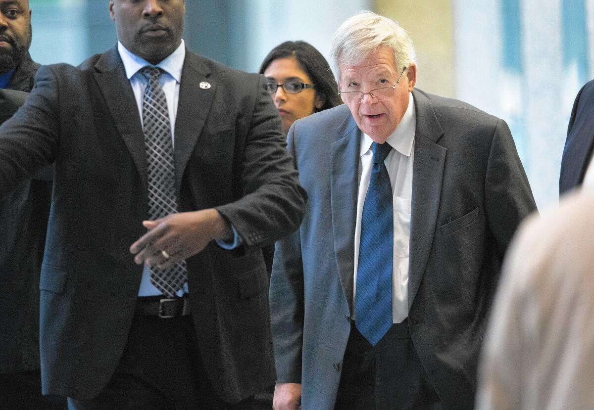 Former House Speaker J. Dennis Hastert, leaving court Oct. 28 in Chicago, will be sentenced April 27 on financial charges related to the sex-abuse accusations. It is too late to prosecute him on the abuse allegations.