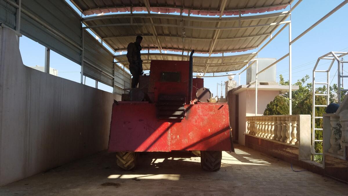 A tractor converted into a car bomb by Islamic State in the village of Albu Sayf, south of Mosul.