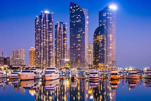 A phot of Busan, South Korea skyline at Haeundae District.