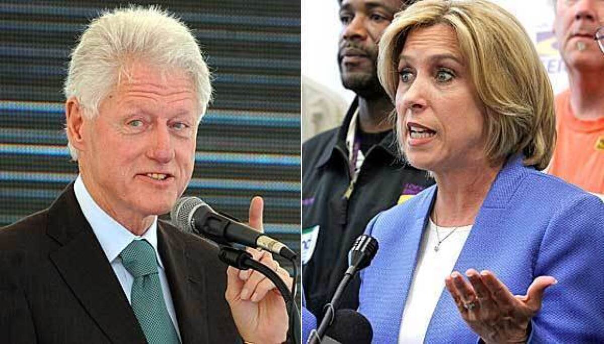 In addition to being an early and active backer of Hillary Clinton's presidential campaign, Wendy Greuel, right, worked at HUD while Bill Clinton, left, was president.