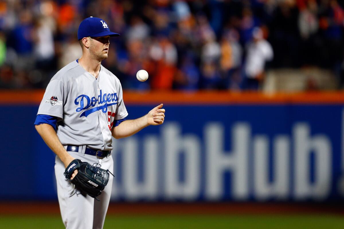 Dodgers pitcher Alex Wood in Game 3 of the National League division series against the New York Mets on Oct. 12.