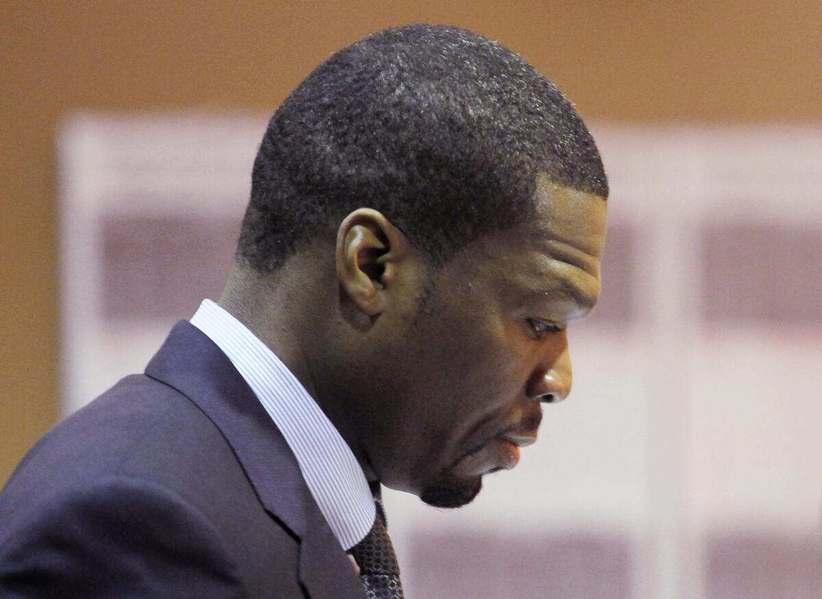 Rapper and actor 50 Cent, real name Curtis Jackson, appears during an arraignment at the Van Nuys courthouse on Monday.