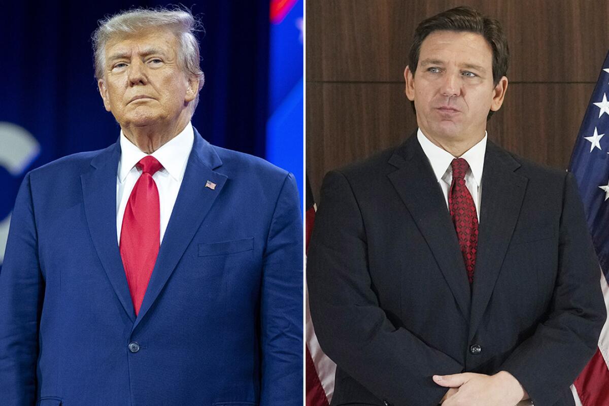 Side-by-side images of former President Trump and Ron DeSantis.