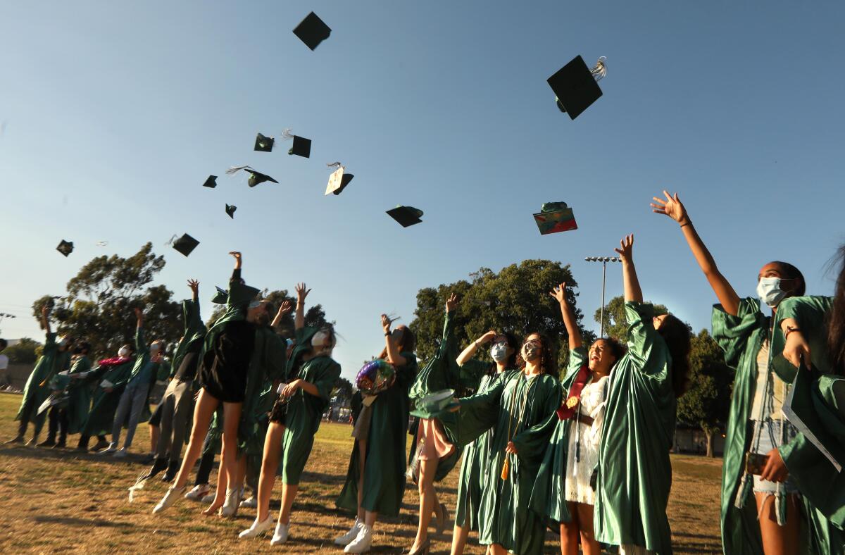 The New West Charter School class of 2020 graduate June 10 at Stoner Park in Los Angeles.