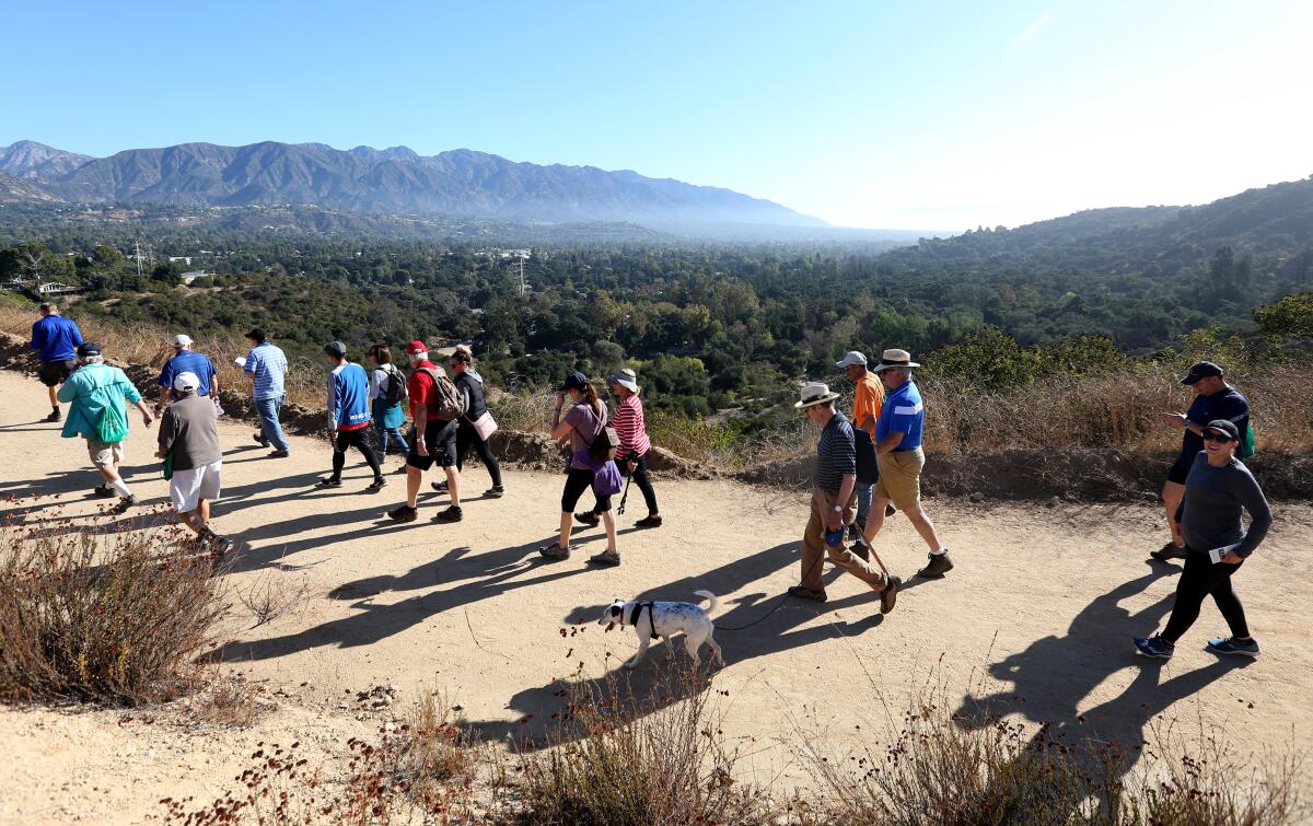Part of the fourth annual Mayor's Hike along a 1.5-mile part of the Descanso Trail included vistas of the city below, in La Cañada Flintridge on Saturday, Nov. 17, 2019.