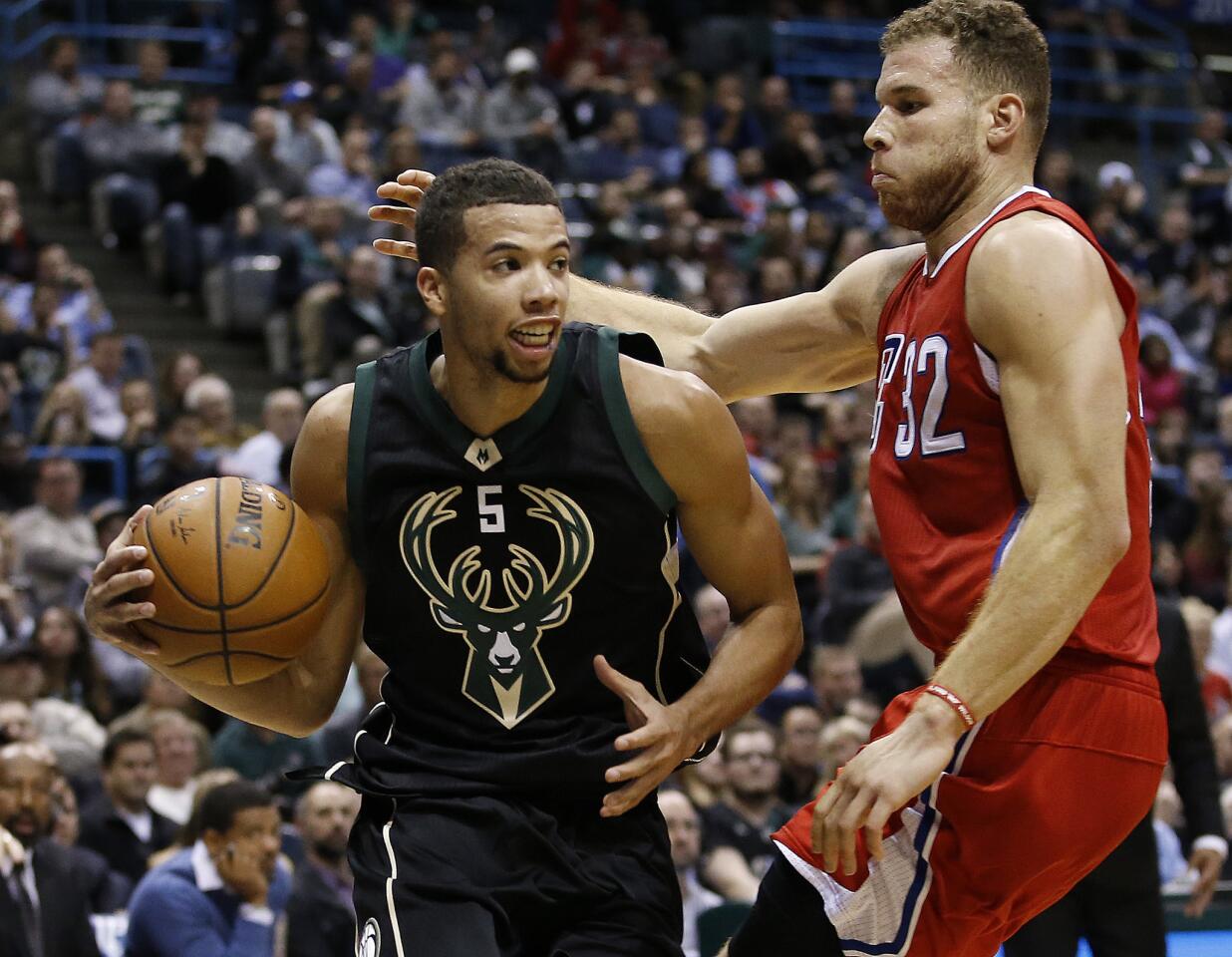Milwaukee Bucks' Michael Carter-Williams tries to drive past Los Angeles Clippers' Blake Griffin during the second half on Wednesday.