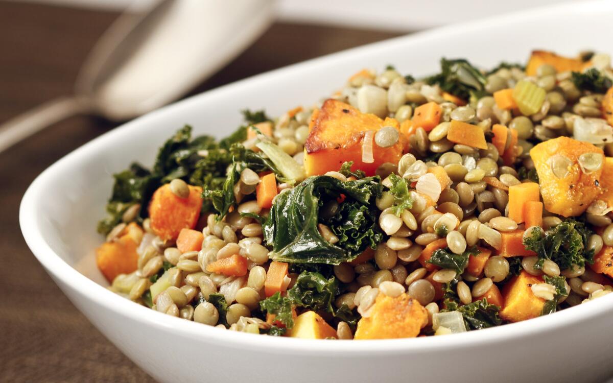Lentils with kale and butternut squash