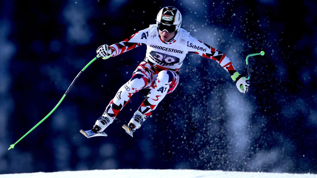 Hannes Reichelt competes during Saturday's World Cup downhill race in Kvitfjell, Norway.