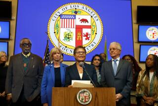 Los Angeles, California -Dec. 12, 2022-On Dec. 12, 2022, Mayor Karen Bass declares a state of emergency against homelessness at the city's Emergency Operations Center, which will allow her to take aggressive executive actions to confront the homelessness crisis in Los Angeles. The declaration will recognize the severity of Los Angeles' crisis and break new ground to maximize the ability to urgently move people inside. From left are Councilmember District 9 Curren Price, Councilmember Supervisor Janice Hahn, Mayor Karen Bass, and second from right Councilmember District 2 Paul Krekorian.(Carolyn Cole / Los Angeles Times)