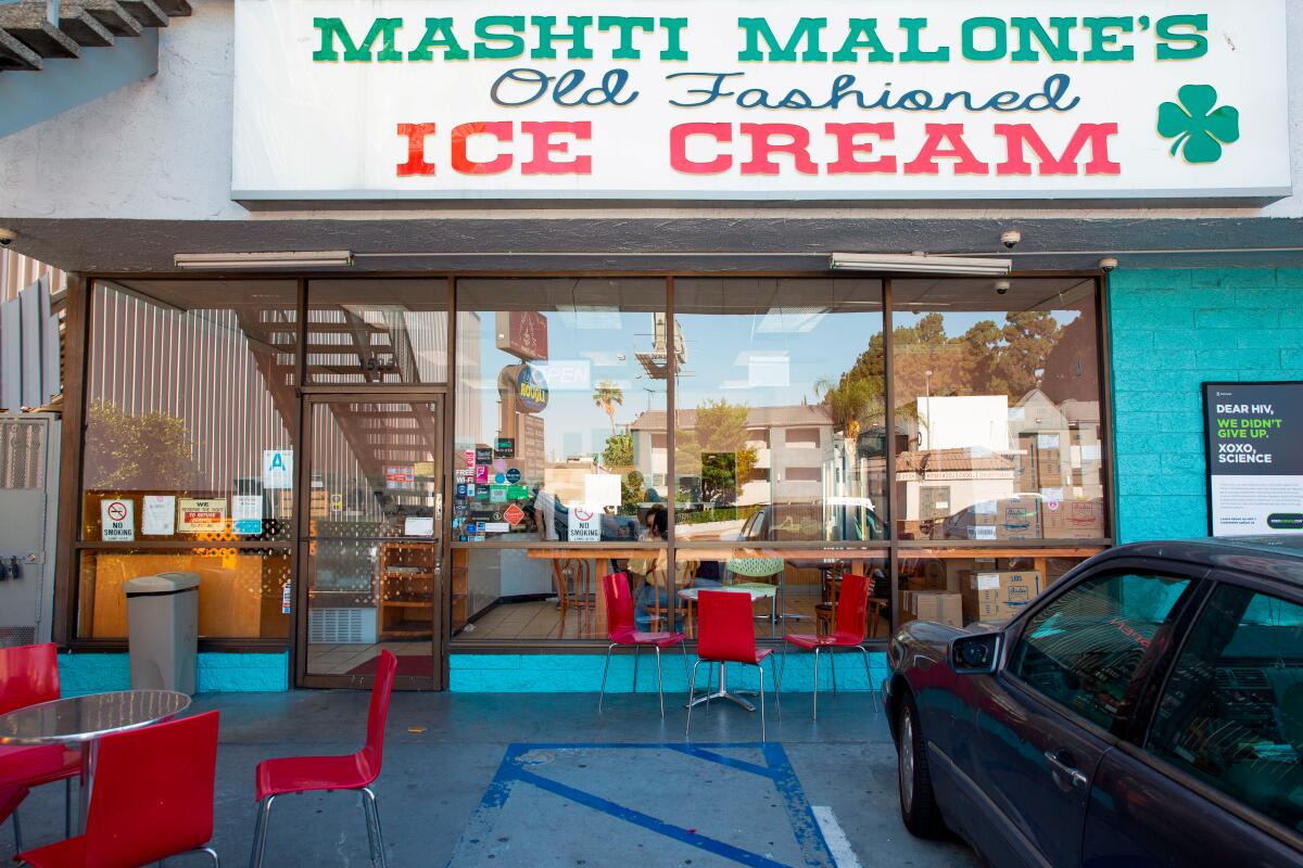The exterior of Mashti Malone's ice cream shop.