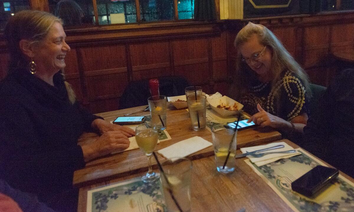 Fountain Valley City Council candidates Darrel Mymon-Brown and Kim Constantine share election night dinner on Nov. 8.