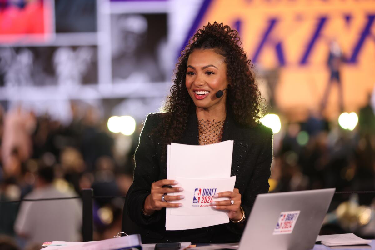 Malika Andrews smiles during the NBA draft at Barclays Center in Brooklyn