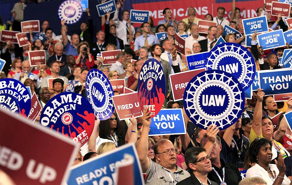 Delegates cheer at the Democratic National Convention.