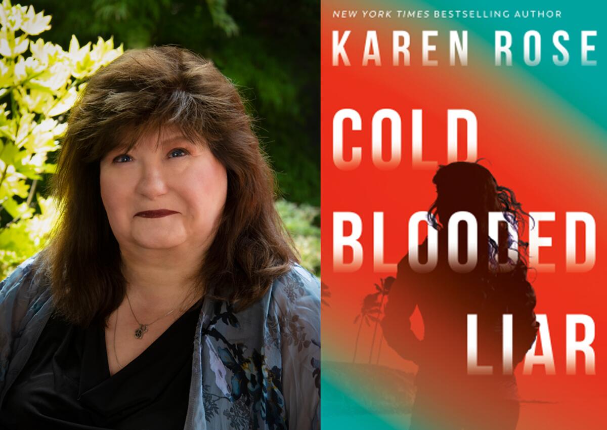 Author Karen Rose and her book "Cold Blooded Liar."