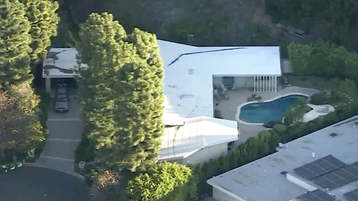 Aerial view of the Beverly Hills home of music producer Clarence and Jacqueline Avant.