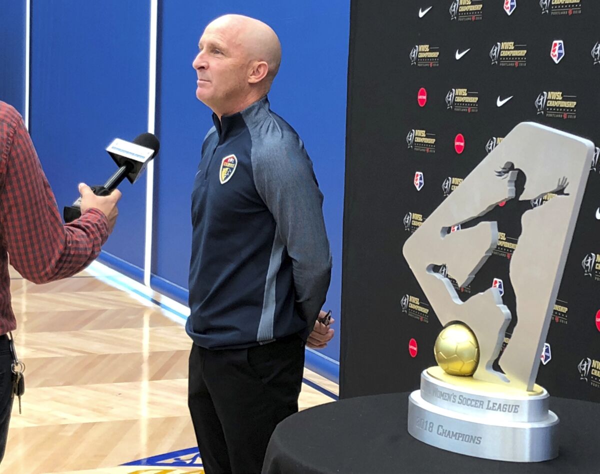North Carolina Courage coach Paul Riley is interviewed.