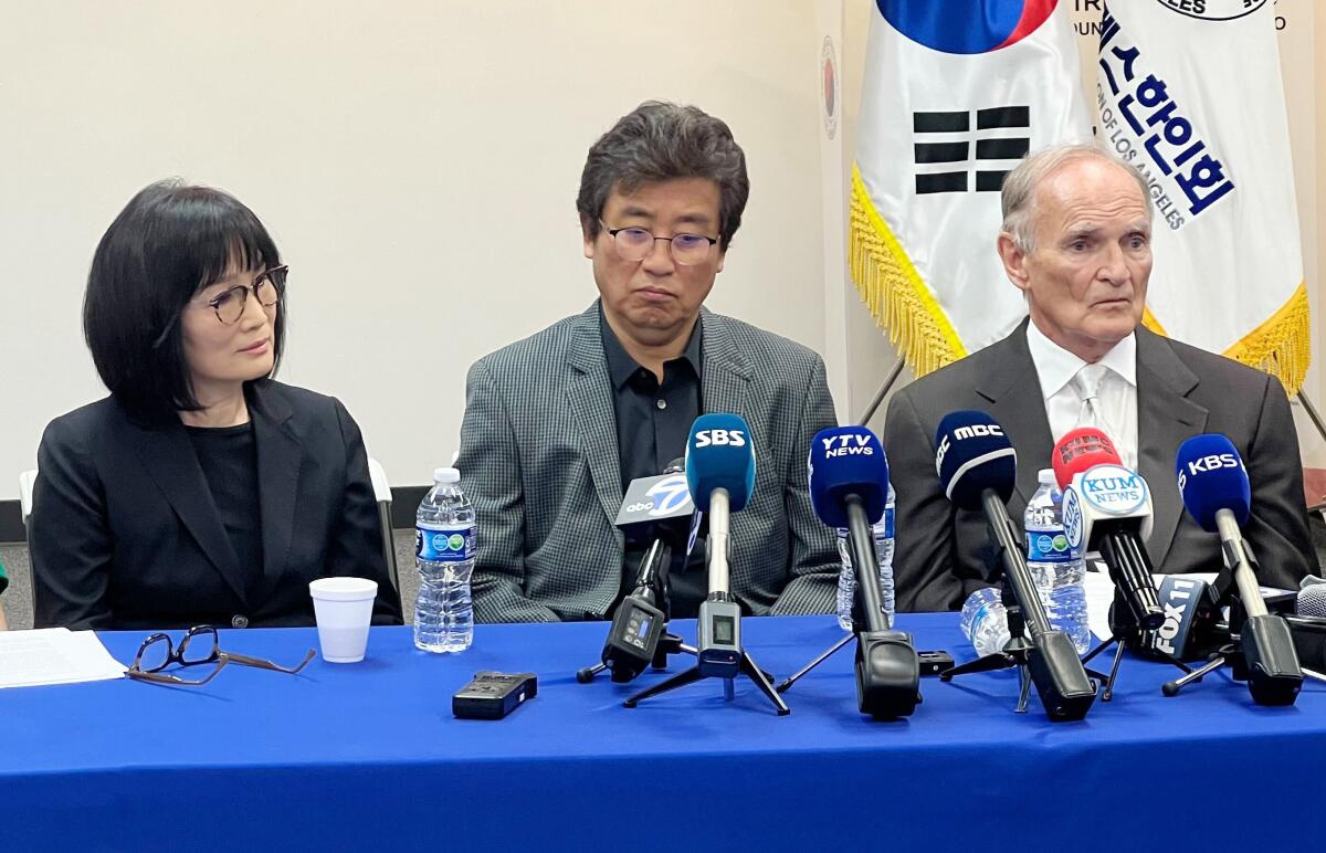 News conference at the headquarters of the Korean American Federation of Los Angeles.