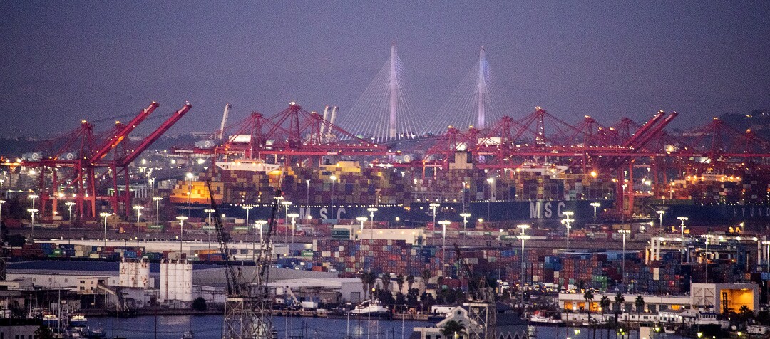 Thousands of containers are unloaded from ships at the Ports of Los Angeles and Long Beach