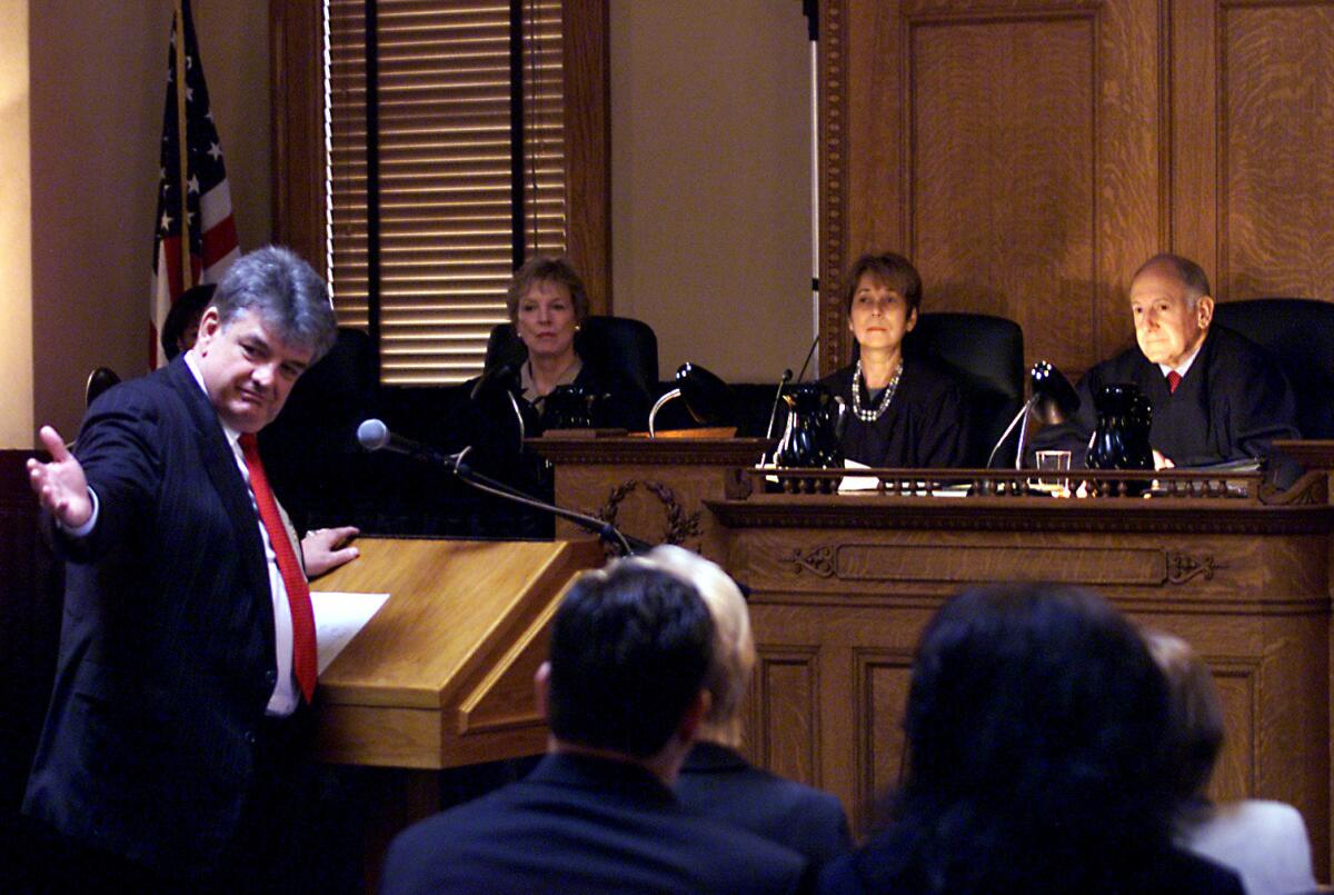 California Supreme Court Justice Joyce Kennard, second from right, during a special session in 2001 in Santa Ana. Kennard announced Tuesday that she would retire in April.