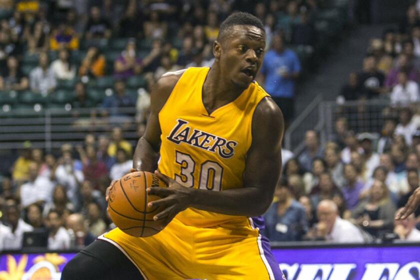 Julius Randle had 17 points with five rebounds in the Lakers' loss to the Toronto Raptors, 105-97, on Thursday in a preseason game.