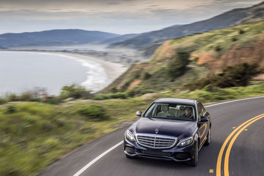 The 2016 Mercedes-Benz C350e is a plug-in hybrid that uses a turbocharged four-cylinder engine and an electric motor for 275 total horsepower and 443 total pound-feet of torque.